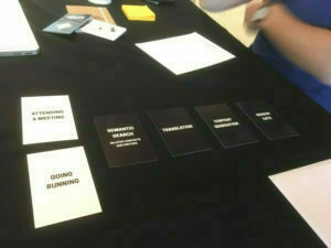 Design cards on a table 